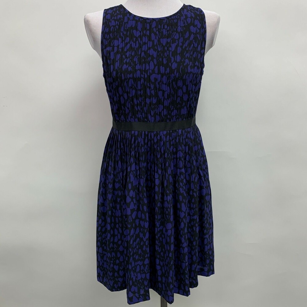 Ann‎ Taylor Loft Women's Dress Size 4 Black Purple Multicolor Pleated Sleeveless
